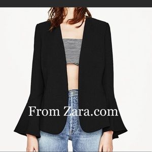 Zara Flutter Sleeve Blazer in Black. Size Medium